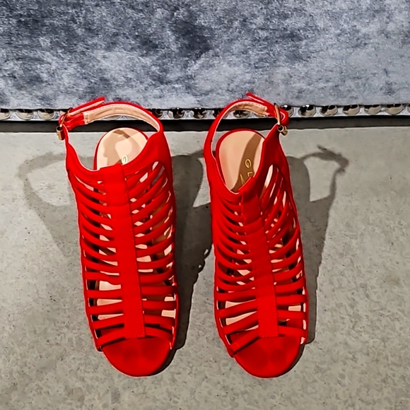 Red Gladiator Style Brown Block Heels US size6 - Picture 2 of 7